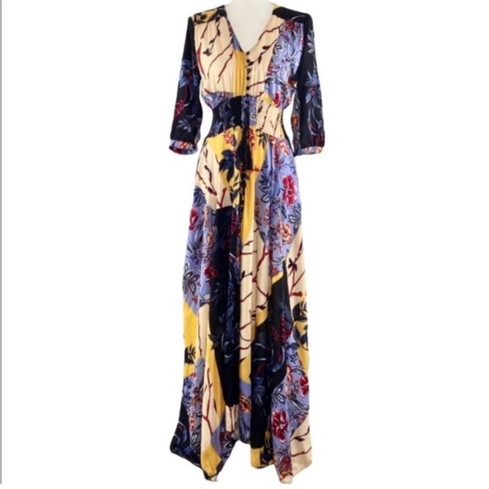 Jasse‎ Floral boho Maxi Dress with V-Neck patchwork size L Indiana Alma - Picture 2 of 9